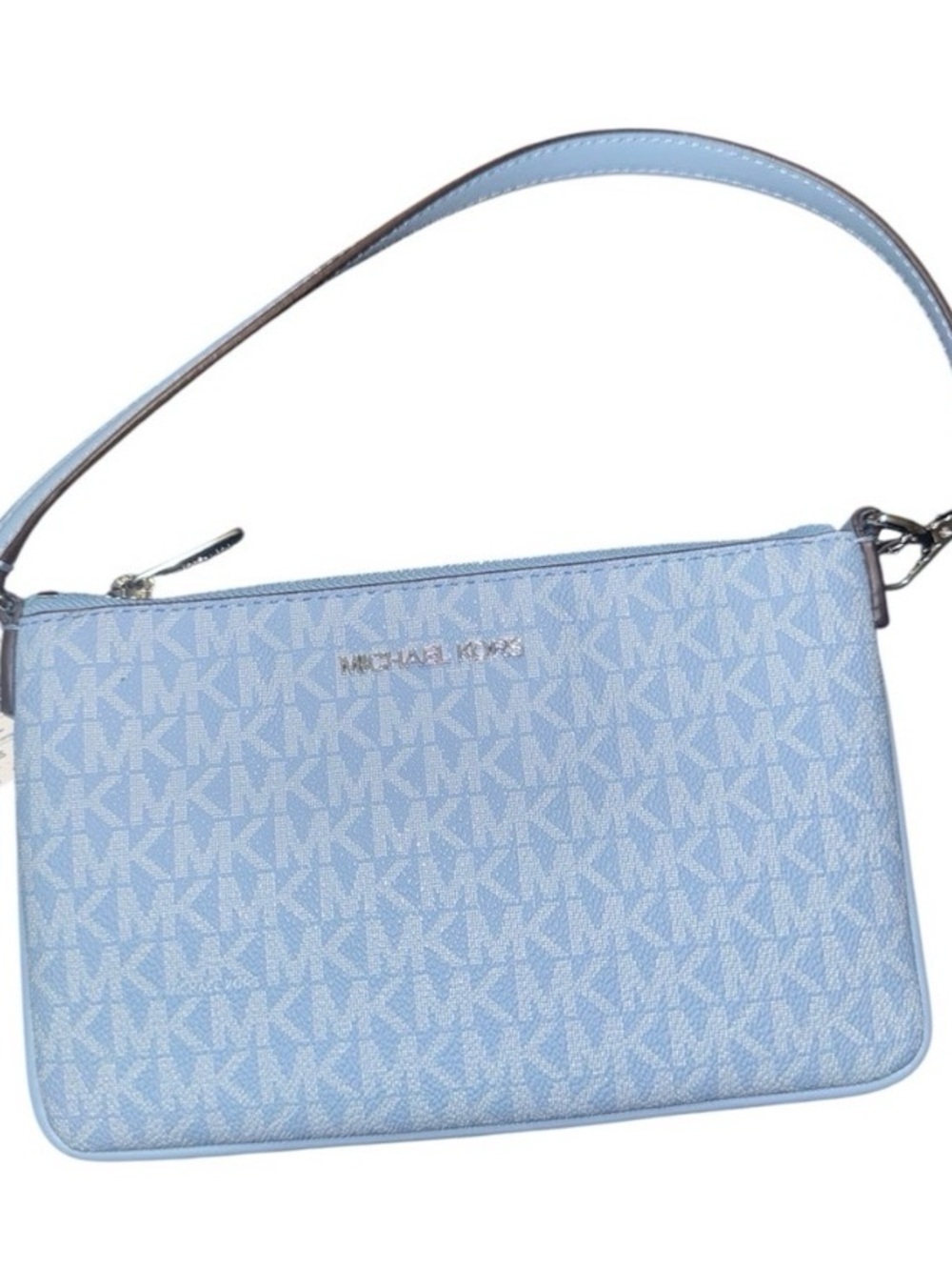 Michael Kors Light Blue Signature Monogram Wristlet Clutch Bag